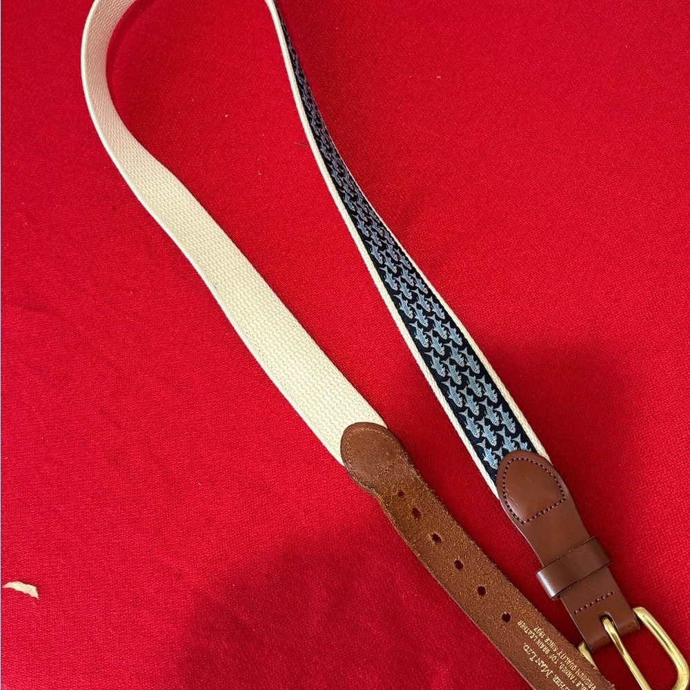 EUC Blue Fish On Navy Leather & Ivory
Canvas Belt . Leather Man USA - Picture 5 of 11